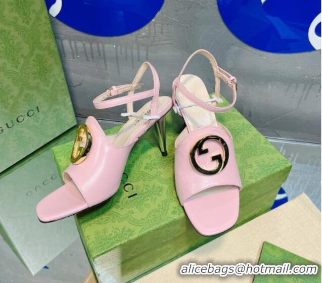 Crafted Gucci Blondie Leather Heeled Sandals with Interlocking G 7.5cm Light Pink 013017