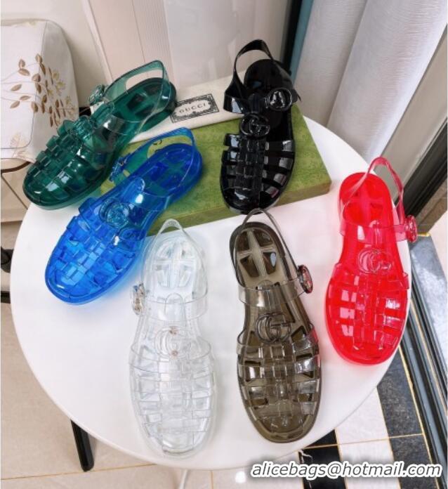 Good Product Gucci Transparent Rubber PVC Strap Flat Sandals Grey 201051