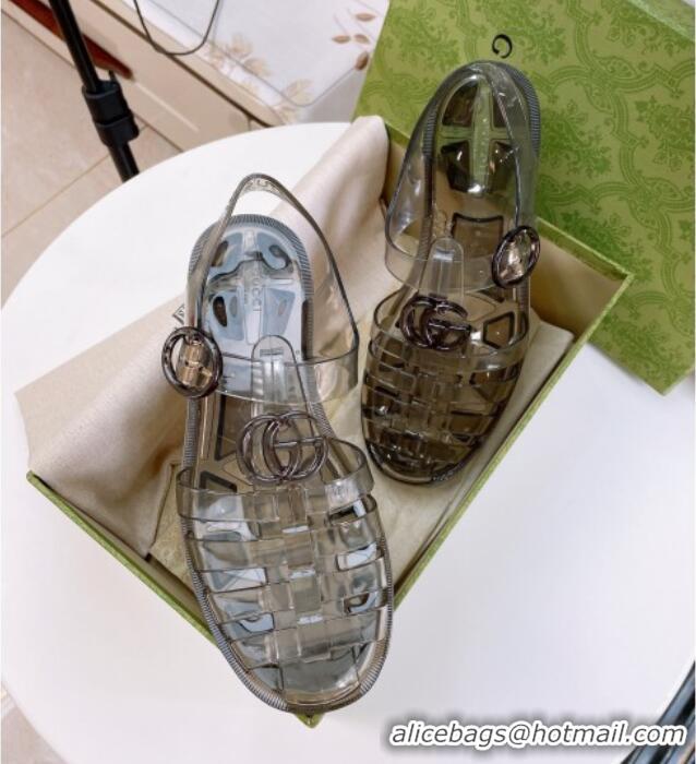 Good Product Gucci Transparent Rubber PVC Strap Flat Sandals Grey 201051