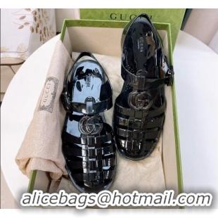 Grade Gucci Transparent Rubber PVC Strap Flat Sandals 201051 Black