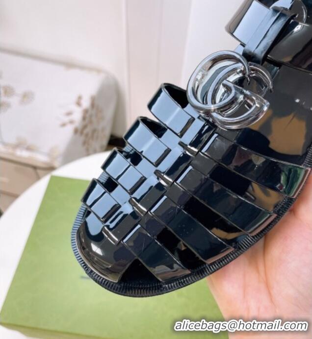 Grade Gucci Transparent Rubber PVC Strap Flat Sandals 201051 Black