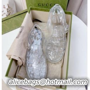 Low Cost Gucci Rubber PVC Strap Flat Sandals Transparent 201065