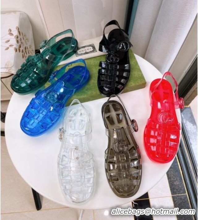 Low Cost Gucci Rubber PVC Strap Flat Sandals Transparent 201065