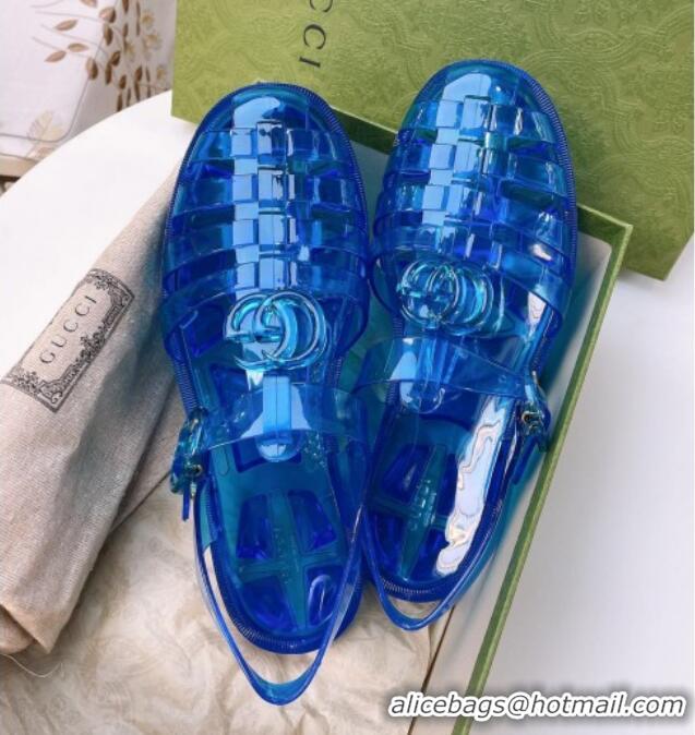 Trendy Design Gucci Transparent Rubber PVC Strap Flat Sandals Blue 0201064