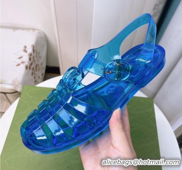 Trendy Design Gucci Transparent Rubber PVC Strap Flat Sandals Blue 0201064