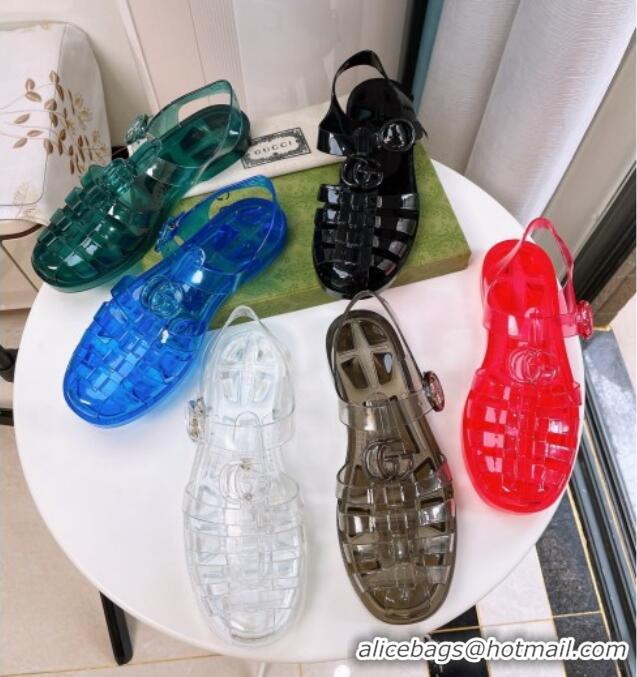 Trendy Design Gucci Transparent Rubber PVC Strap Flat Sandals Blue 0201064