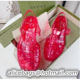 Fashionable Gucci Transparent Rubber PVC Strap Flat Sandals Red 201063