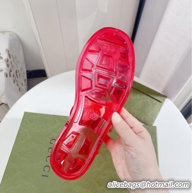 Fashionable Gucci Transparent Rubber PVC Strap Flat Sandals Red 201063