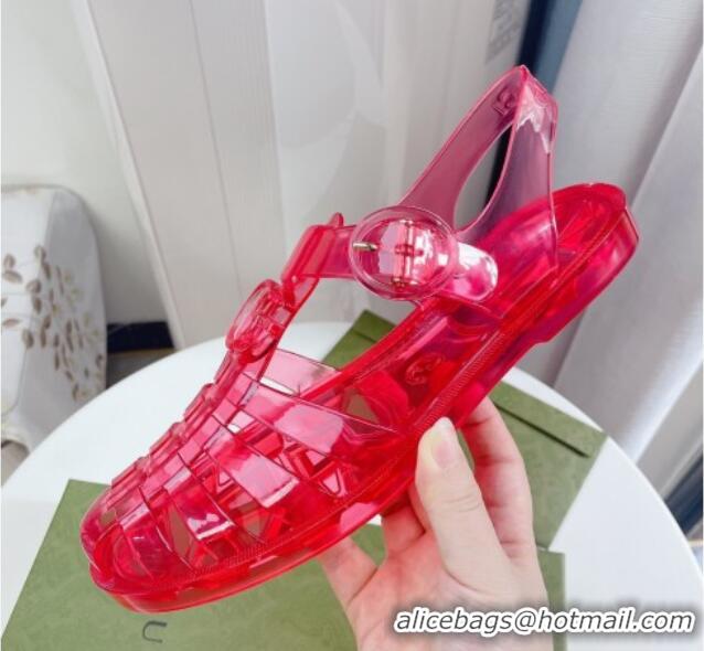 Fashionable Gucci Transparent Rubber PVC Strap Flat Sandals Red 201063