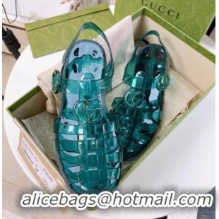 Good Looking Gucci Transparent Rubber PVC Strap Flat Sandals Green 201062