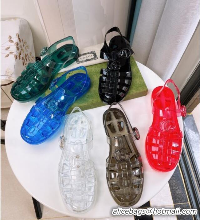 Good Looking Gucci Transparent Rubber PVC Strap Flat Sandals Green 201062