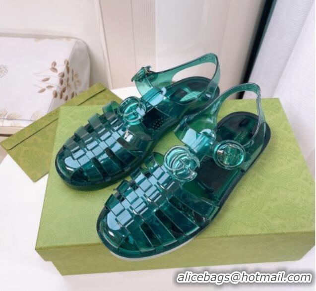 Good Looking Gucci Transparent Rubber PVC Strap Flat Sandals Green 201062