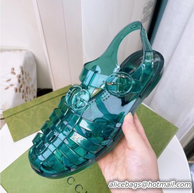 Good Looking Gucci Transparent Rubber PVC Strap Flat Sandals Green 201062