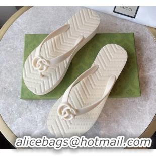 Comfortable Gucci Rubber Flat Thong Sandals Beige 201061