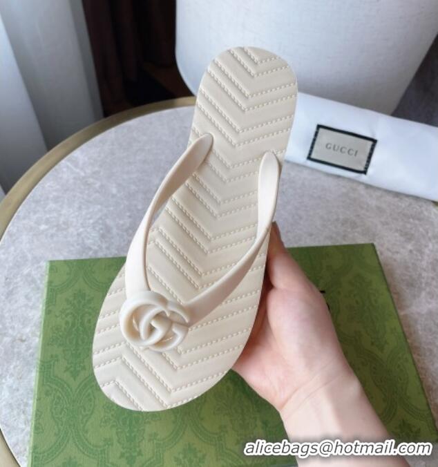 Comfortable Gucci Rubber Flat Thong Sandals Beige 201061