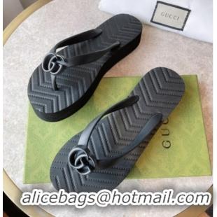 Perfect Gucci Rubber Flat Thong Sandals Black 201060