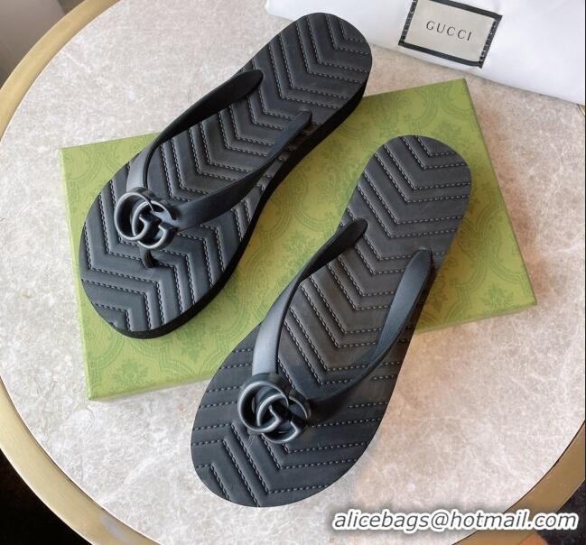 Perfect Gucci Rubber Flat Thong Sandals Black 201060