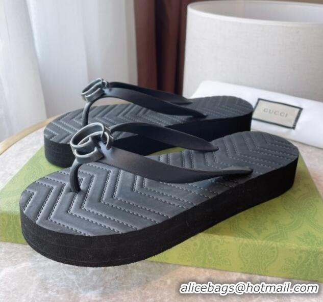 Perfect Gucci Rubber Flat Thong Sandals Black 201060