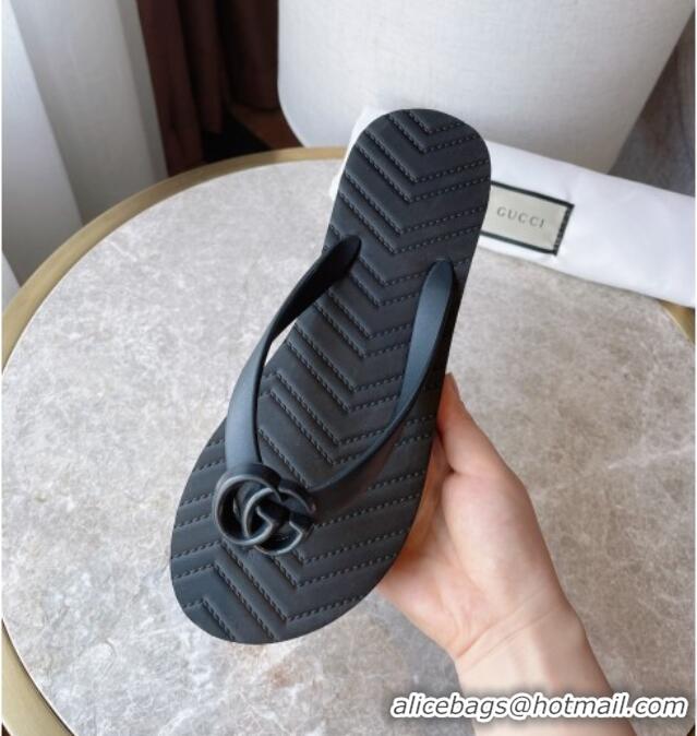 Perfect Gucci Rubber Flat Thong Sandals Black 201060