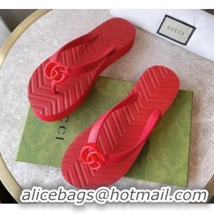 Generous Gucci Rubber Flat Thong Sandals Red 201059