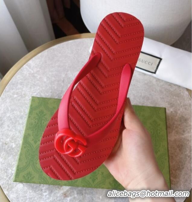 Generous Gucci Rubber Flat Thong Sandals Red 201059