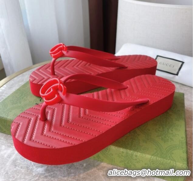 Generous Gucci Rubber Flat Thong Sandals Red 201059