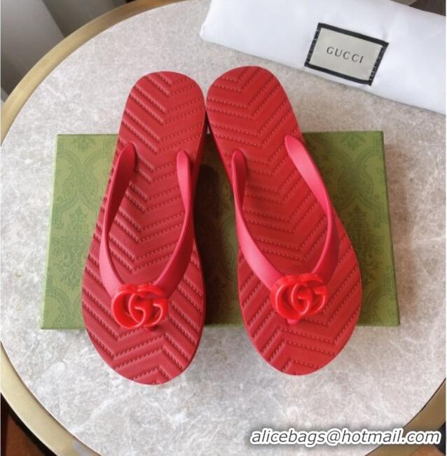 Generous Gucci Rubber Flat Thong Sandals Red 201059