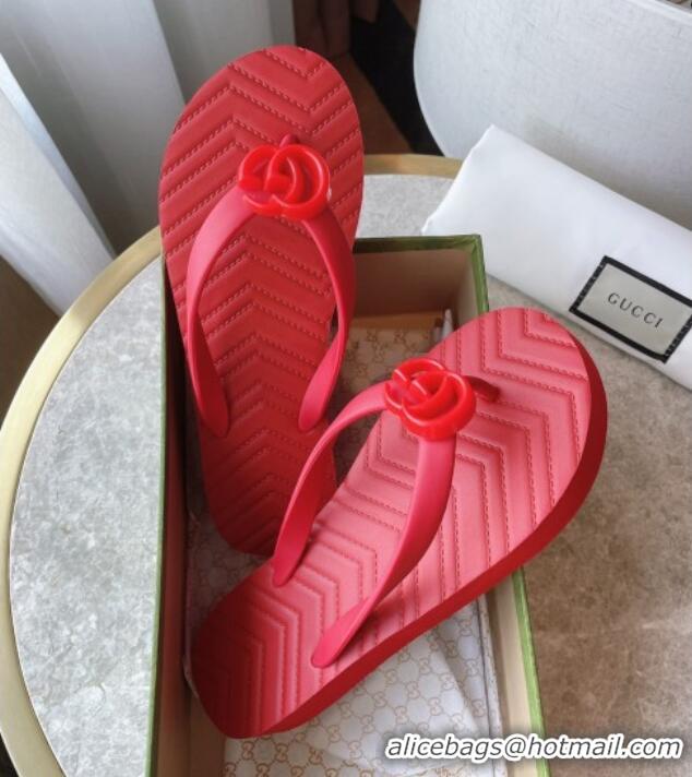 Generous Gucci Rubber Flat Thong Sandals Red 201059