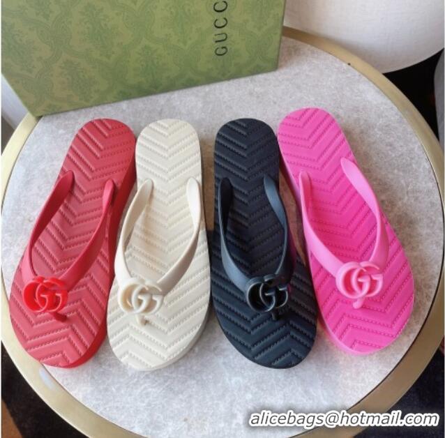 Classic Hot Gucci Rubber Flat Thong Sandals Rosy 201058