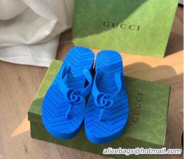 Best Grade Gucci Rubber Flat Thong Sandals Blue 201057