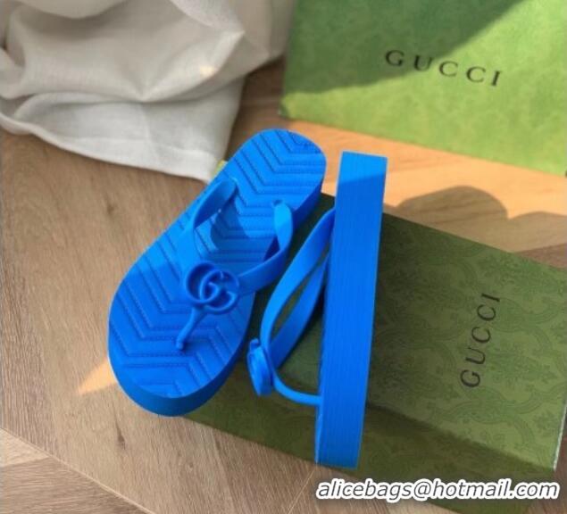 Best Grade Gucci Rubber Flat Thong Sandals Blue 201057