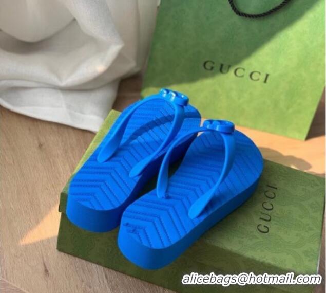 Best Grade Gucci Rubber Flat Thong Sandals Blue 201057