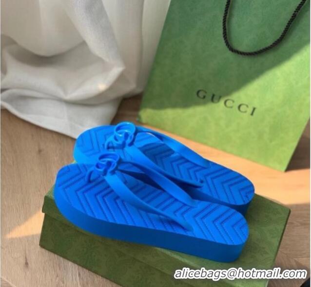 Best Grade Gucci Rubber Flat Thong Sandals Blue 201057