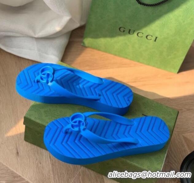 Best Grade Gucci Rubber Flat Thong Sandals Blue 201057