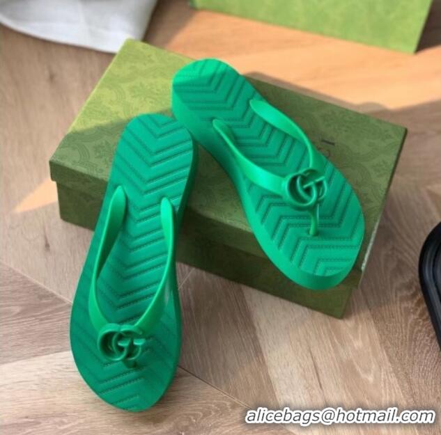 Luxury Gucci Rubber Flat Thong Sandals Green 201056