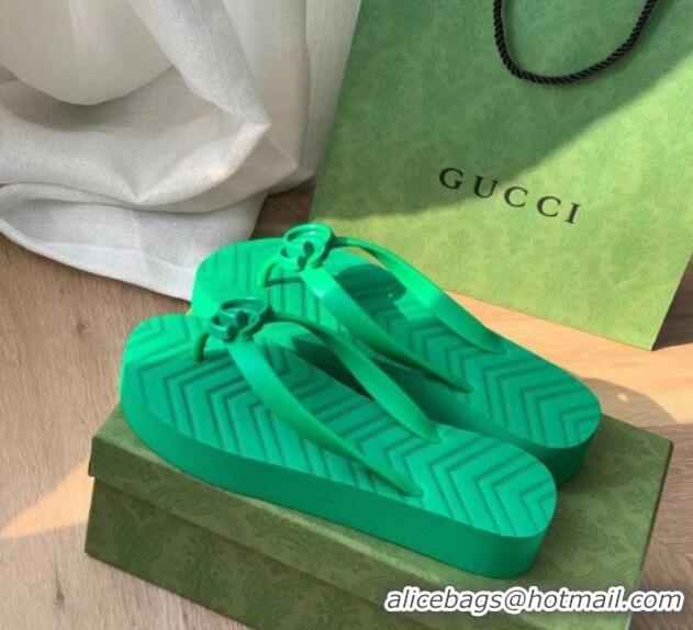 Luxury Gucci Rubber Flat Thong Sandals Green 201056