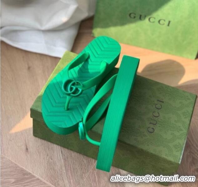 Luxury Gucci Rubber Flat Thong Sandals Green 201056