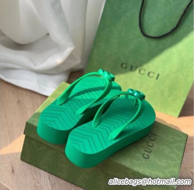 Luxury Gucci Rubber Flat Thong Sandals Green 201056