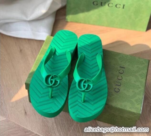 Luxury Gucci Rubber Flat Thong Sandals Green 201056