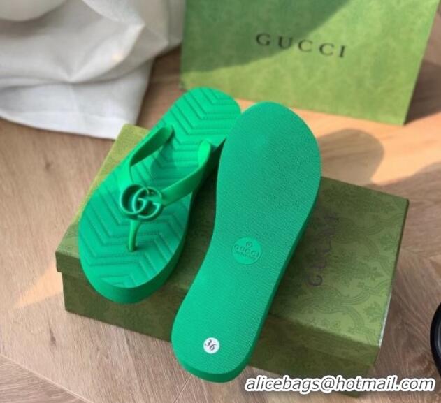 Luxury Gucci Rubber Flat Thong Sandals Green 201056