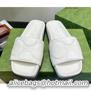 Best Price Gucci GG Lambskin Flat Slide Sandals White 020815