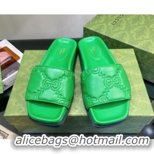 Stylish Gucci GG Lambskin Flat Slide Sandals Green 020816