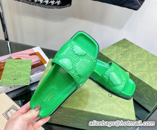 Stylish Gucci GG Lambskin Flat Slide Sandals Green 020816