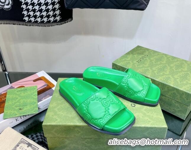 Stylish Gucci GG Lambskin Flat Slide Sandals Green 020816