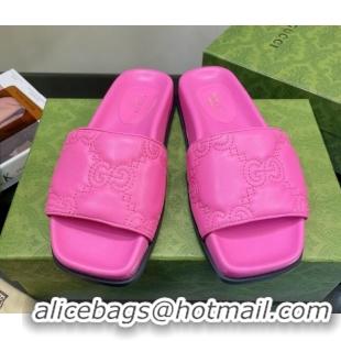 Perfect Gucci GG Lambskin Flat Slide Sandals Dark Pink 020817