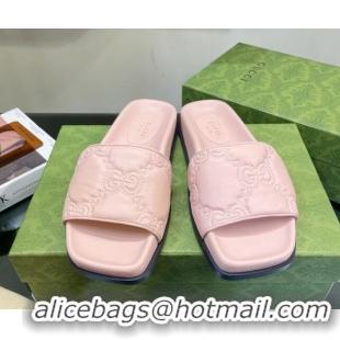 Duplicate Gucci GG Lambskin Flat Slide Sandals Light Pink 020818