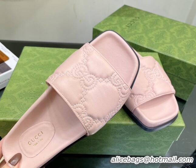 Duplicate Gucci GG Lambskin Flat Slide Sandals Light Pink 020818