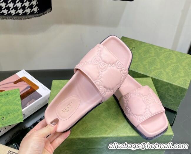 Duplicate Gucci GG Lambskin Flat Slide Sandals Light Pink 020818