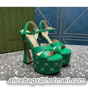 Good Looking Gucci Leather Interlocking G Studs Platform Sandal 15.5cm Green 020820