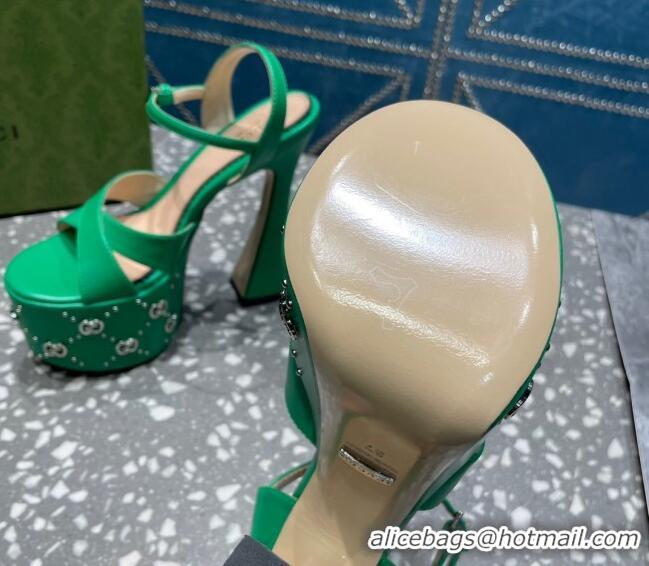 Good Looking Gucci Leather Interlocking G Studs Platform Sandal 15.5cm Green 020820